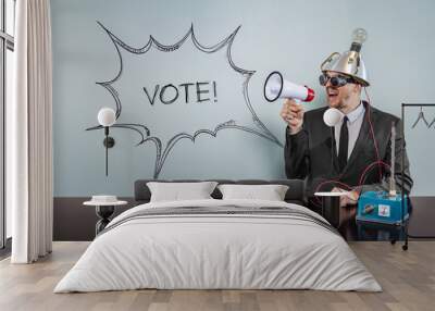 vote text on speech bubble with vintage businessman Wall mural