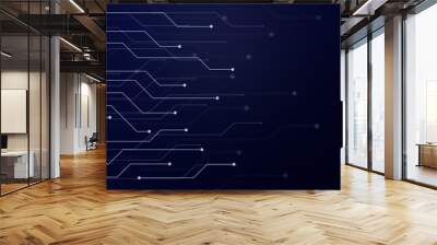 Abstract futuristic circuit board or blockchain network concept illustration. Electronics, technology or computer connection concept blue background in 4k resolution. Wall mural