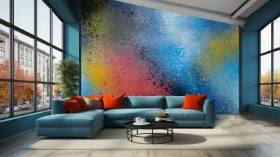 Full frame photo of a colorful and splattered spray paint background. Wall mural