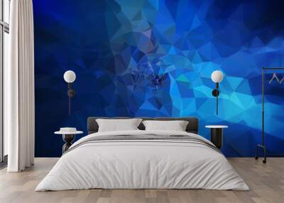 High resolution futuristic dark blue and turquoise polygon mosaic vector background. Abstract 3D triangular low poly style gradient background. Darker edges. Wall mural