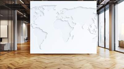 Light gray world map on almost white background. Paper cut out effect. 4k resolution. Wall mural