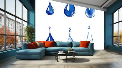 Blue Water Drops Set on White Background Wall mural