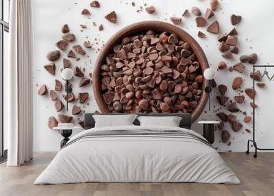 Circular Isolated Cacao Nibs Crushed to Perfection on White Background Wall mural