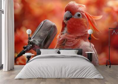 Cockatoo Parrot Talking with Microphone for Advertisement - Wide Copy Space Wall mural