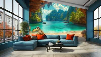 Exotic Seascape: Scenic Phuket Landscape & Paradisiacal Idyllic Beach in Thailand - Perfect for Island Adventures & Travel Wall mural