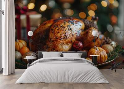 Festive Turkey Delight: Traditional Christmas or Thanksgiving Food Wall mural