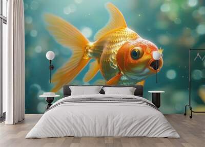 Furious Goldfish - 3D Render of an Adorable Angry Fish Wall mural