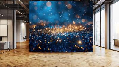 Golden Christmas Bokeh on Dark Blue Background Wall mural