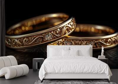 Golden Wedding Rings Cut Out on White Background Wall mural