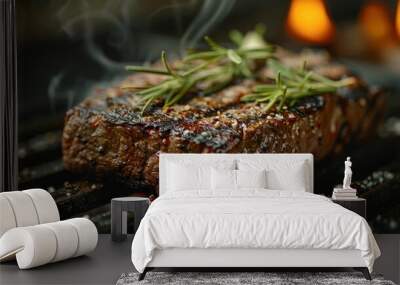 Juicy Grilled Steak with a Sprinkle of Rosemary on Top Wall mural