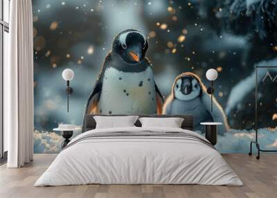 Penguin Family Fun in the Snow - Adorable Antarctic Animals in their Natural Habitat Wall mural