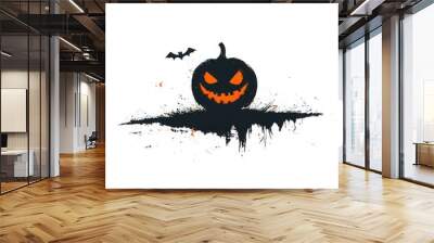 Spooky Halloween Design with Pumpkins and Bats on Dark Background - 129 characters Wall mural