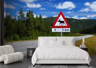 Norway moose warning sign Wall mural