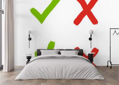 Tick mark and cross sign hand painted icon set. Vector symbols. Wall mural