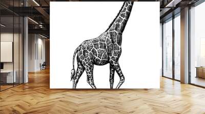 black and white engrave isolated giraffe vector illustration Wall mural