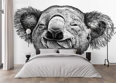 black and white engrave isolated koala illustration Wall mural