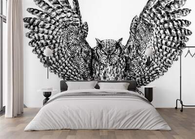 black and white engrave isolated owl vector illustration Wall mural