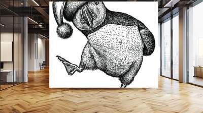 black and white engrave isolated puffin vector illustration Wall mural