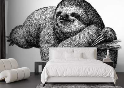 black and white engrave isolated sloth illustration Wall mural