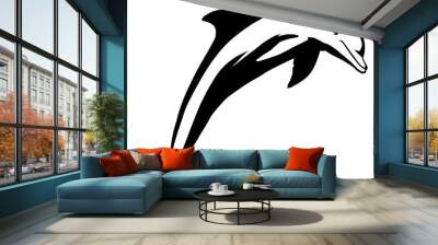 black and white linear paint draw dolphin illustration Wall mural