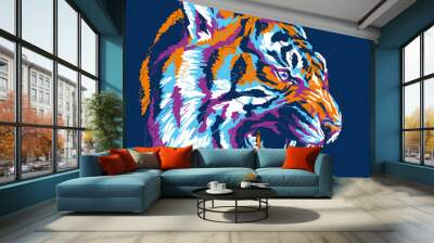 Pop art portrait of agressive tiger. Vector illustration Wall mural