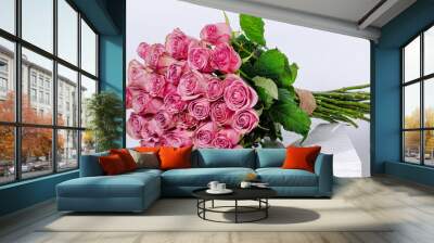 Bouquet of pink roses isolated on white Wall mural