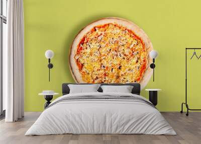 Pizza top view isolated Wall mural