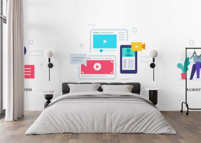 people use gadgets. set of icons, illustration. smartphones tablets user interface social media.flat Wall mural