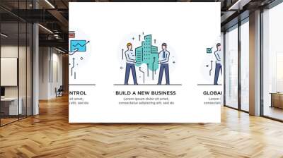 Set of illustrations concept with business concept. Workflow, growth, graphics. Business development, milestones, start-up. linear illustration Icons infographics. Landing page site print poster. Line Wall mural