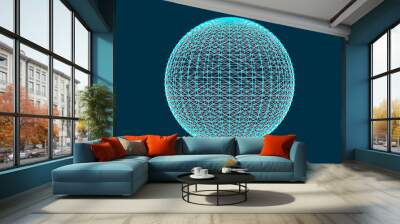 3d sphere with mesh effect, abstract connections with dots are in space, trasparent planet, vector illustration eps 10 Wall mural