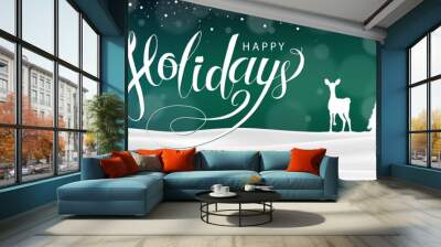 Happy Holidays Winter Landscape Background. Christmas lettering banner Wall mural