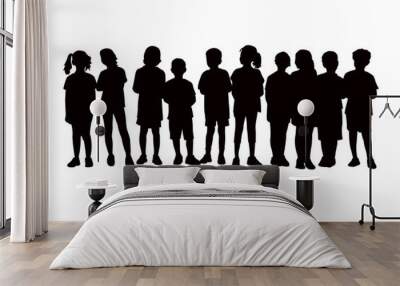 children waiting in line, silhouette vector Wall mural