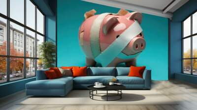 Damaged piggy bank symbolizing financial struggles Wall mural