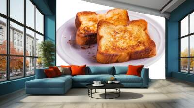 Three french toast on white plate isolated on white background Wall mural