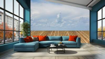 Blue sky and wood floor for background Wall mural