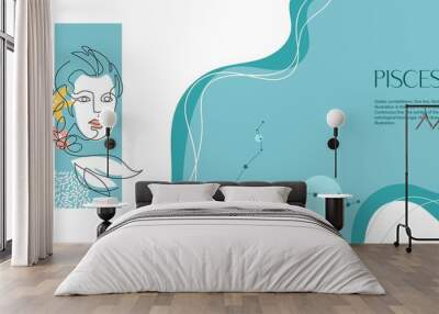 Zodiac background. Capricorn constellation. Horizontal banner. One line. Minimalistic graphics Wall mural