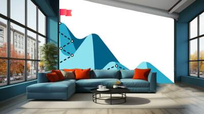 Abstract mountains illustration with flag and road to peak illustration Wall mural