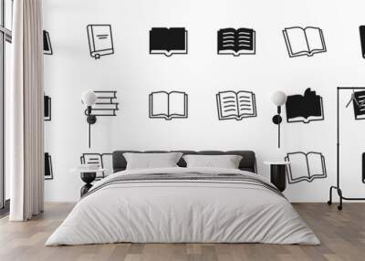 Book icon set. Open book, pages, bookmark, magazine. Editable stroke Wall mural