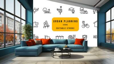 City development line icons. Urban planning, smart city infrastructure.  Editable stroke icon Wall mural