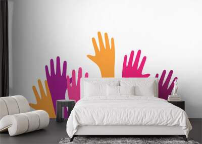 Colorful up hands. Charity teamwork concept illustration Wall mural