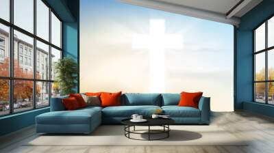 Cross shape in blue sky illustration Wall mural