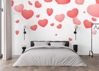 Falling confetti of red hearts on a transparent background, png and eps Wall mural