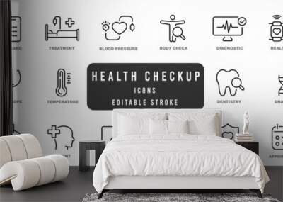 Health checkup line icon set. Medical care patient diagnosis icon collection. Editable strokes Wall mural