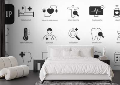 Health checkup solid line icon set. Medical care patient diagnosis icon collection Wall mural