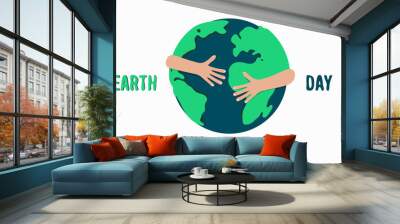 Icon of a person hugging the planet. Earth care symbol. Wall mural