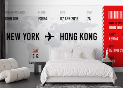 Realistic airline ticket design with passenger name. Vector illustration Wall mural