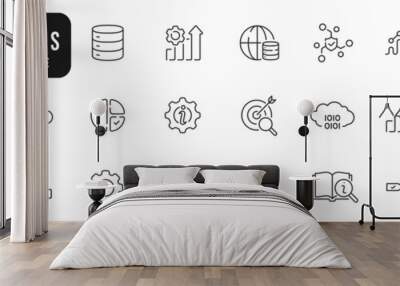 Set of data analysis line icons. Graph, search, network, cloud, database etc. Editable stroke Wall mural