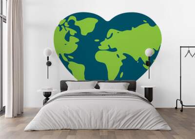 Shaped heart icon flat design of globe symbol or global creative logo for love. Save the earth & world. Concept international love. Vector cartoon illustration Wall mural