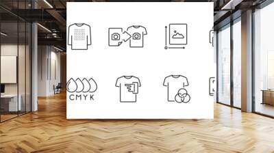 T-shirt printing icon set. Printer and t shirt elements. Printing on clothes linear icon illustration Wall mural