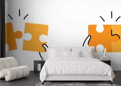 Teamwork concept. Puzzle holding in hands businessman connecting. Cooperation, partnership. Combining two pieces. Symbol of working together Wall mural